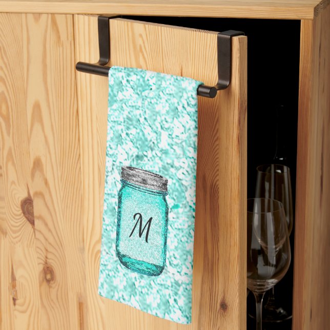 Linge De Cuisine Élégant monogramme Motif élégant Turquoise (Pliage en tiers)