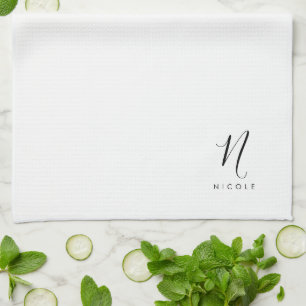Linge De Cuisine Élégant Monogramme noir et blanc