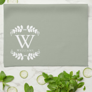Linge De Cuisine Élégant Monogramme Vert Sage