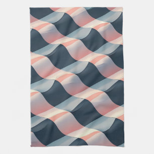 Linge De Cuisine Élégant Motif 3D Wave en Turquoise, Rose et crème