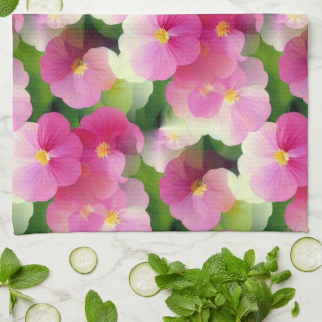 Linge De Cuisine Élégant Motif à fleurs rose et blanc Impatiens (Plié)