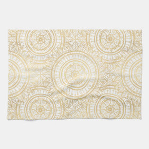 Linge De Cuisine Élégant Motif blanc de tournesol Mandala Gold