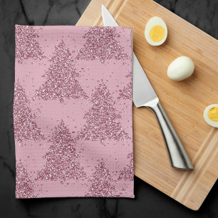 Linge De Cuisine Élégant Motif d'arbre   Dusty Mauve Rose Noël