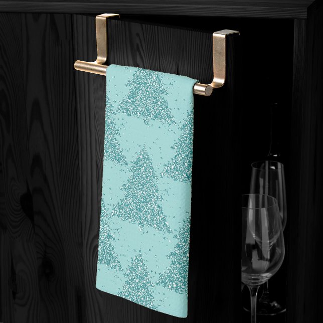 Linge De Cuisine Élégant Motif d'arbre | Luxe Aqua Mint Christmas (Créateur téléchargé)
