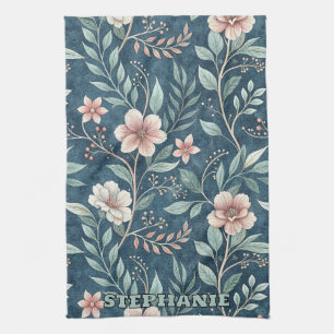 Linge De Cuisine Élégant motif floral avec fleurs rose et crème