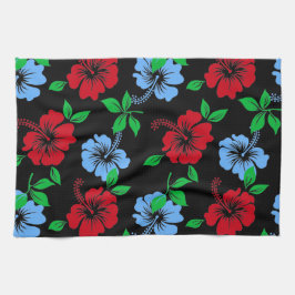 Linge De Cuisine Élégant motif floral bleu et rouge tropical |