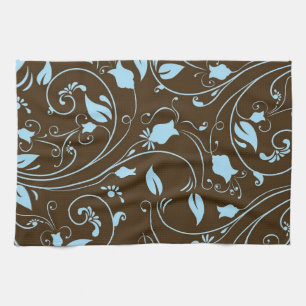 Linge De Cuisine Élégant motif floral Brown et bleu bébé