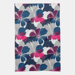 Linge De Cuisine Élégant motif floral d'hibiscus bleu (14)