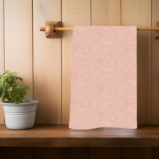 Linge De Cuisine Élégant motif floral or crème brillante (Créateur téléchargé)