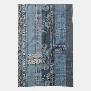 Linge De Cuisine Élégant Motif Indigo Lace Stripe Denim (2)