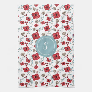 Linge De Cuisine Élégant Motif Monogramme de pavot et baies