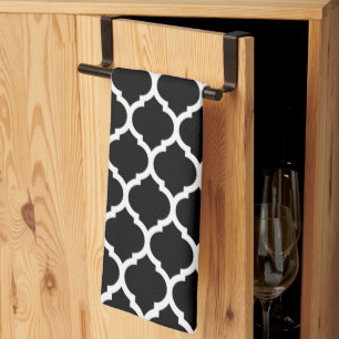 Linge De Cuisine Élégant motif quatrefeuilles marocain noir blanc B