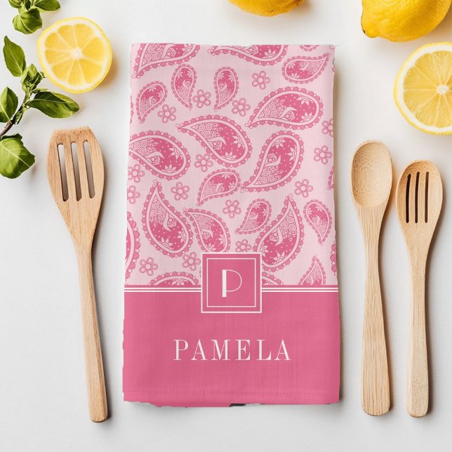 Linge De Cuisine Élégant Motif rose Monogramme (Elegant Monogram Pink Pattern Kitchen Towel)