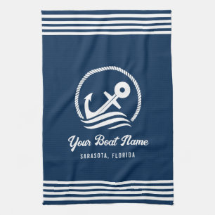 Linge De Cuisine Elegant Navy Blue Custom Boat Nom Ancre