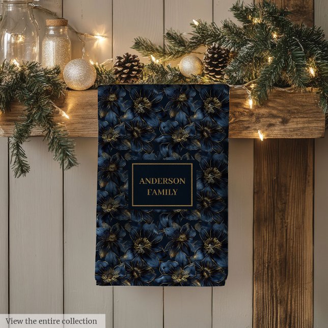 Linge De Cuisine Elegant Navy Gold Towel Custom Name Kitchen Art (Elegant Navy Gold Towel Custom Name Kitchen Art)