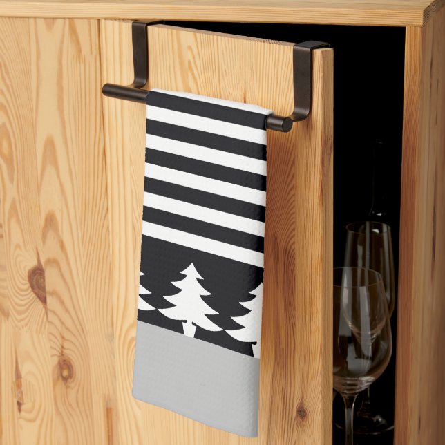 Linge De Cuisine Élégant noir et blanc (Pliage en tiers)