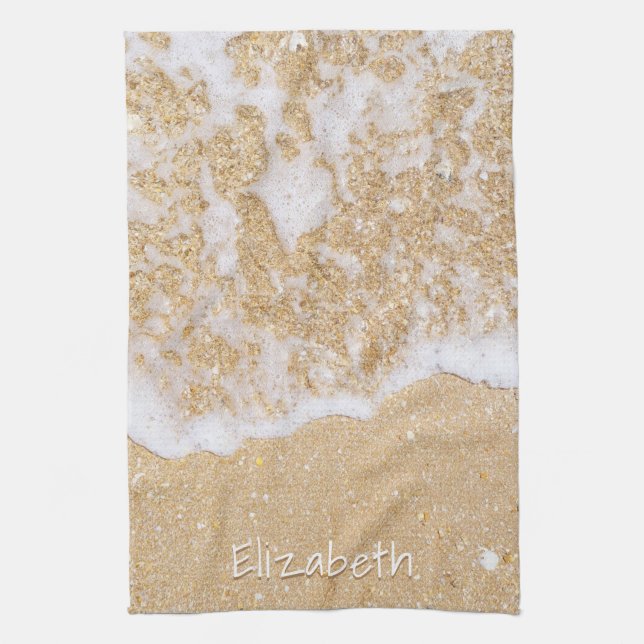 Linge De Cuisine Elégant nom personnalisé plage et mer (Vertical)