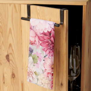 Linge De Cuisine Elégant Pastel Aquarelle Fleurs