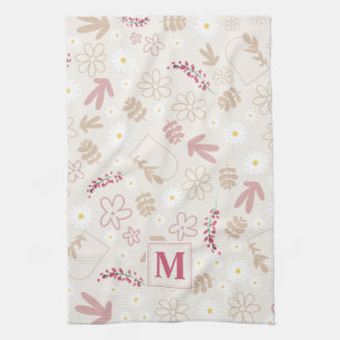 Linge De Cuisine Élégant pastel floral initial monogramme rose mode