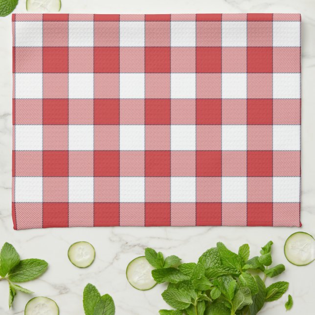 Linge De Cuisine Élégant Pique-nique Campagne À damiers Rouge Blanc (Plié)