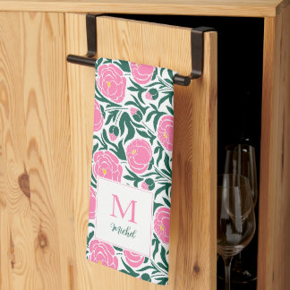 Linge De Cuisine Elégant rose Peony Flowers Personnalisé