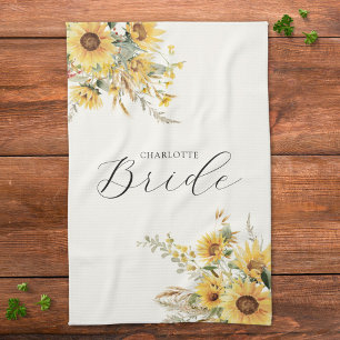 Linge De Cuisine Elégant rustique aquarelle tournesol floral mariée