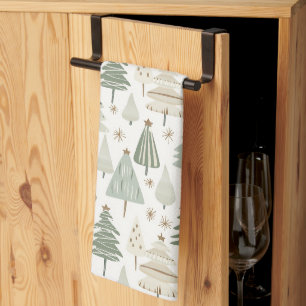 Linge De Cuisine Élégant Saga vert Noël Arbres motif