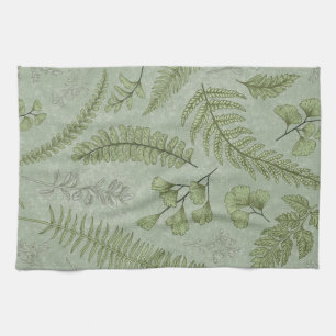 Linge De Cuisine Elégant Sage Vert Aquarelle Floral