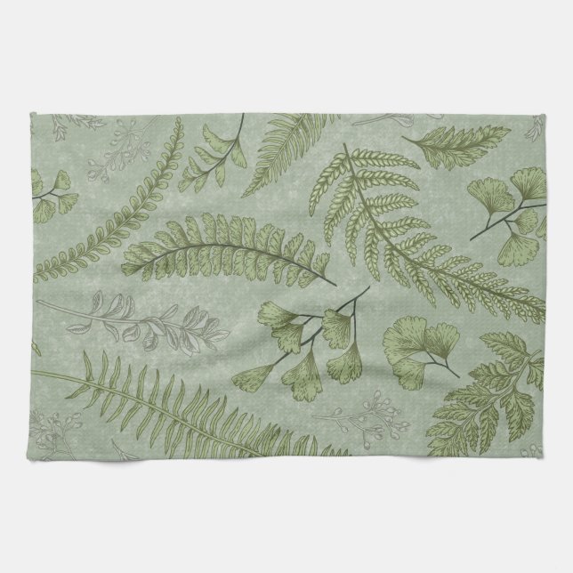 Linge De Cuisine Elégant Sage Vert Aquarelle Floral (Horizontal)