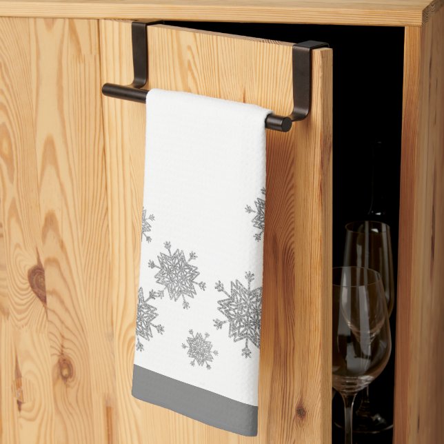 Linge De Cuisine Élégant Silver Snowflakes Noël (Pliage en tiers)