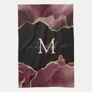 Linge De Cuisine Elegant Stylish Gold Glitter Burgundy Agate