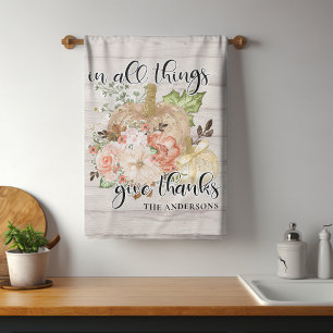 Linge De Cuisine Élégant Thanksgiving Chic Floral Nom du Citrouille