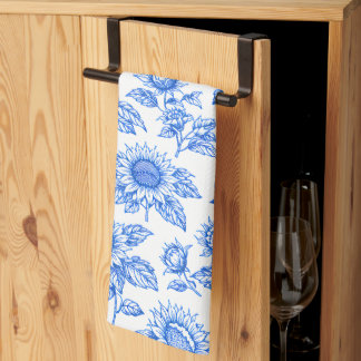 Linge De Cuisine Elegant Toile du Jouy Sunflowers – Blue Botanical 