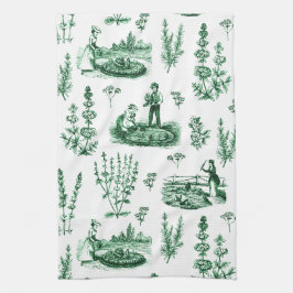 Linge De Cuisine Elégant Vintage Herbal Garden Sage Green Toile