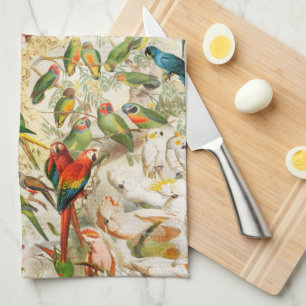 Linge De Cuisine Élégant Vintage Oiseaux tropicaux Parrots