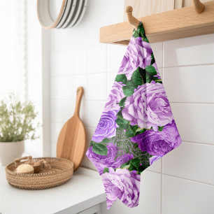 Linge De Cuisine Élégant violet Vintage Floral Rose Botanique