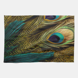 Linge De Cuisine Elégante Abstraite bleue Turquoise or Peacock Feat