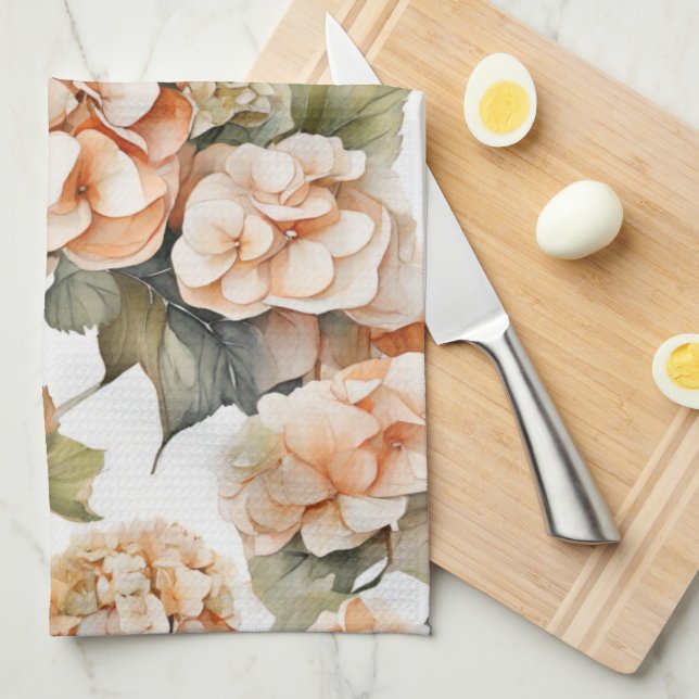 Linge De Cuisine Elégante aquarelle blanche vert orange boho (Quart Plié)