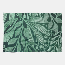 Linge De Cuisine Elégante aquarelle Botanique Vert Feuille