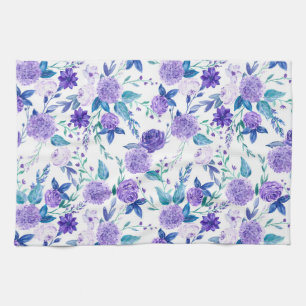Linge De Cuisine Elégante aquarelle Bouquet floral violet 