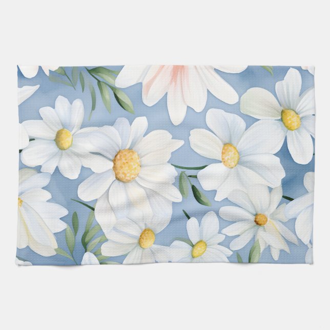 Linge De Cuisine Elégante aquarelle marguerite (Horizontal)