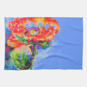 Linge De Cuisine Elégante aquarelle rouge florale