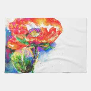 Linge De Cuisine Elégante aquarelle rouge florale