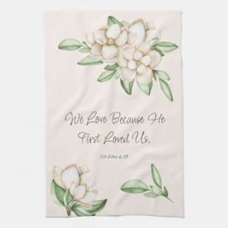 Linge De Cuisine Élégante Bible Verse Botanique Magnolia Script