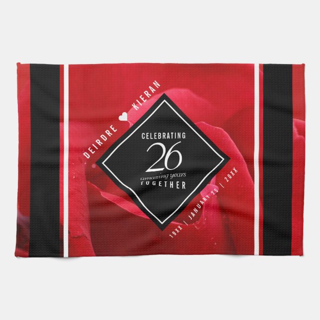Linge De Cuisine Élégante fête du 26e anniversaire du Mariage Rose (Horizontal)