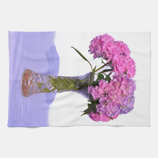 Linge De Cuisine Elégante florales violettes roses hydrangées (Horizontal)