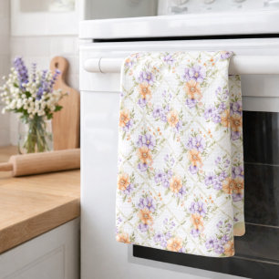 Linge De Cuisine Élégante Lavande Pêche Florale Printanière Cottage