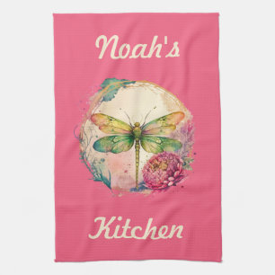 Linge De Cuisine Élégante libellule florale avec nom personnalisé