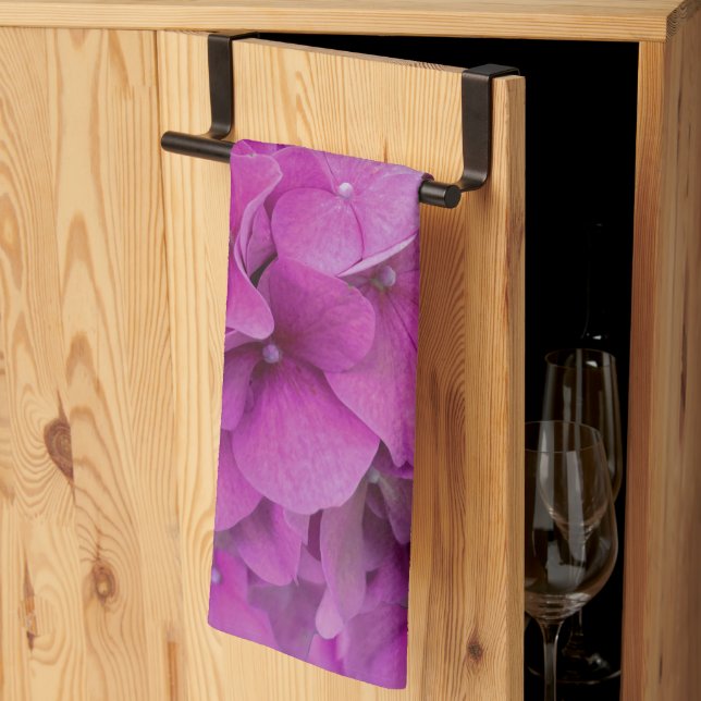 Linge De Cuisine Elégante magenta rose hydrangée florale roses (Pliage en tiers)