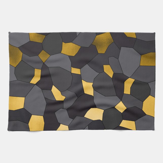 Linge De Cuisine Elégante mosaïque noire et gris doré (Horizontal)